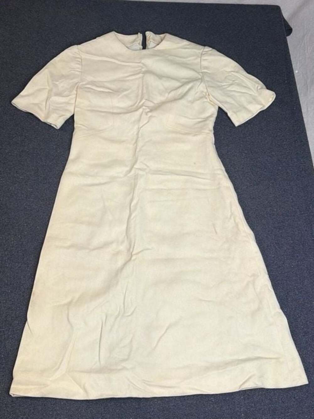 Vintage 60s 70s Cream Short Sleeve A-Line Mod Dress